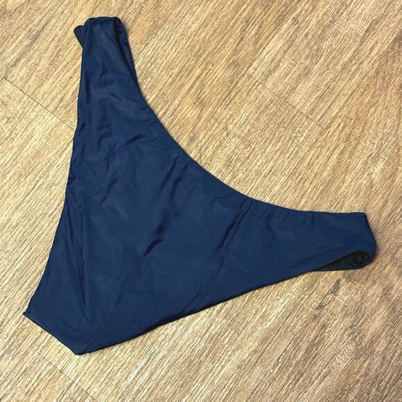 J. Crew Navy Blue Curved Waist Cheeky Bikini Bottom Size Medium - Picture 4 of 7
